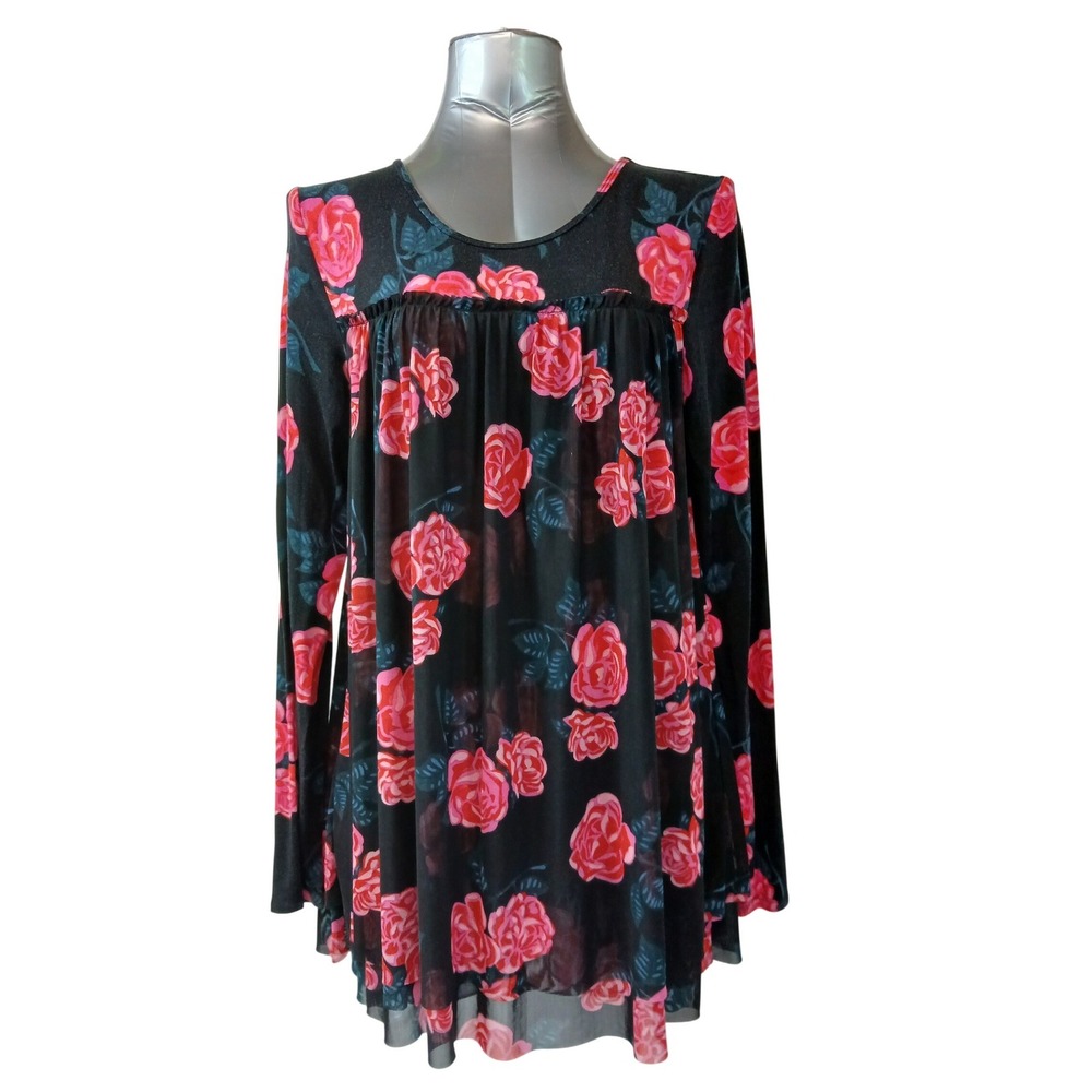 Matilda Jane Floral Empire Waist Mesh Layered Winter Blooms Tunic Top Sm